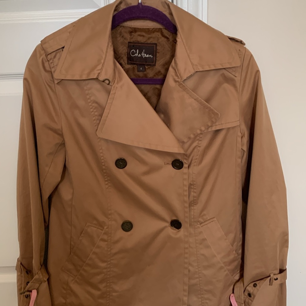Hip length trench coat